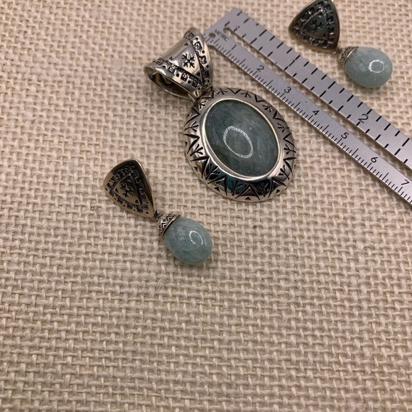 Sincerely Southwest Sterling Milky Aquamarine Pendant and Earrings Set - Picture 4 of 8